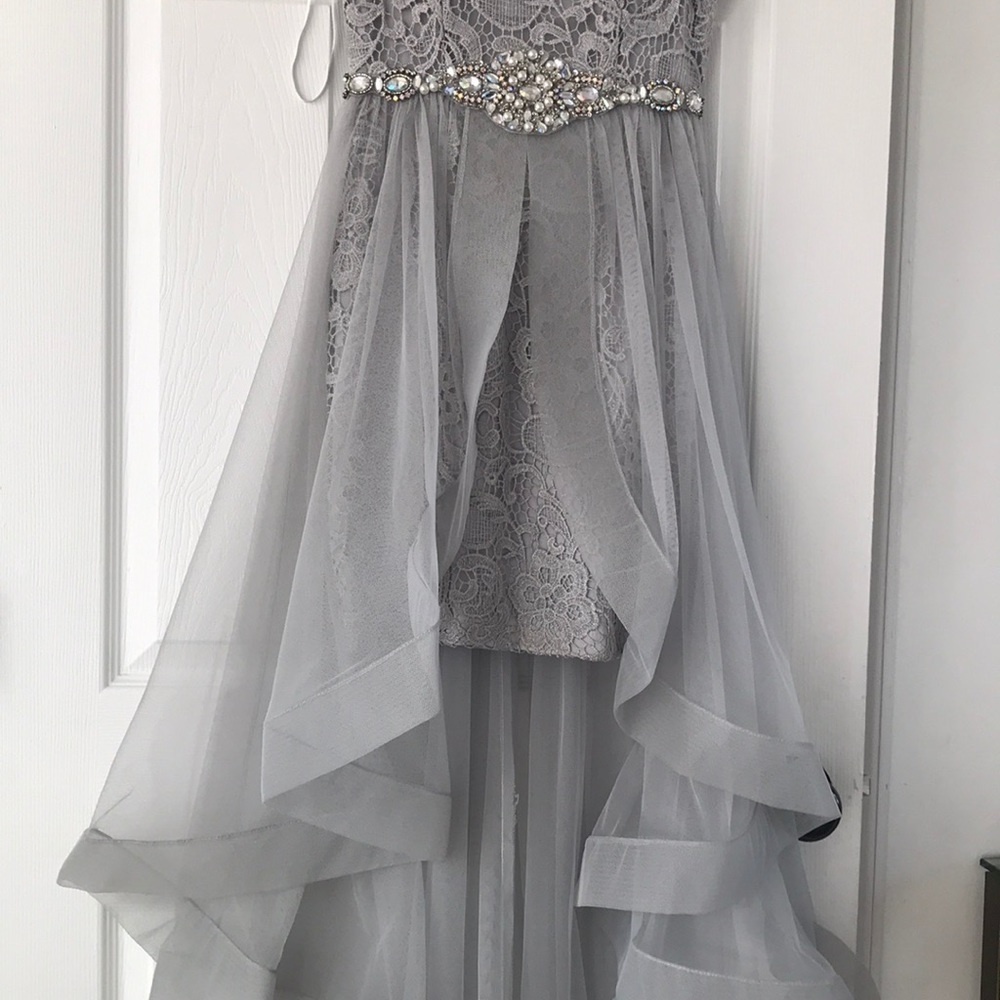 Gray with pearl beads prom dress - Picture 2 of 2